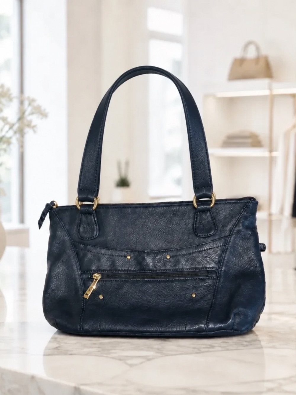 Stone Mountain Navy Leather Shoulder Bag
